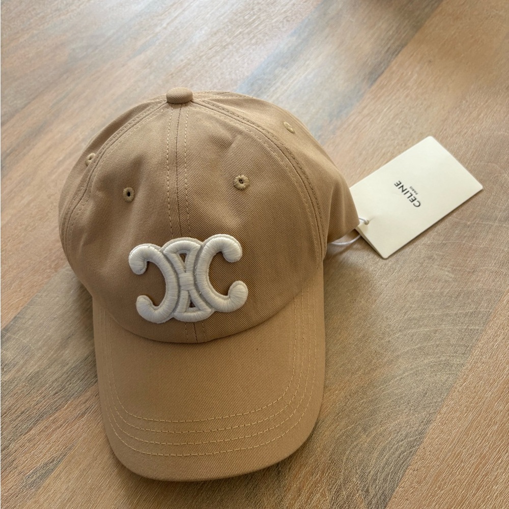Celine Beige Cap with White Emblem